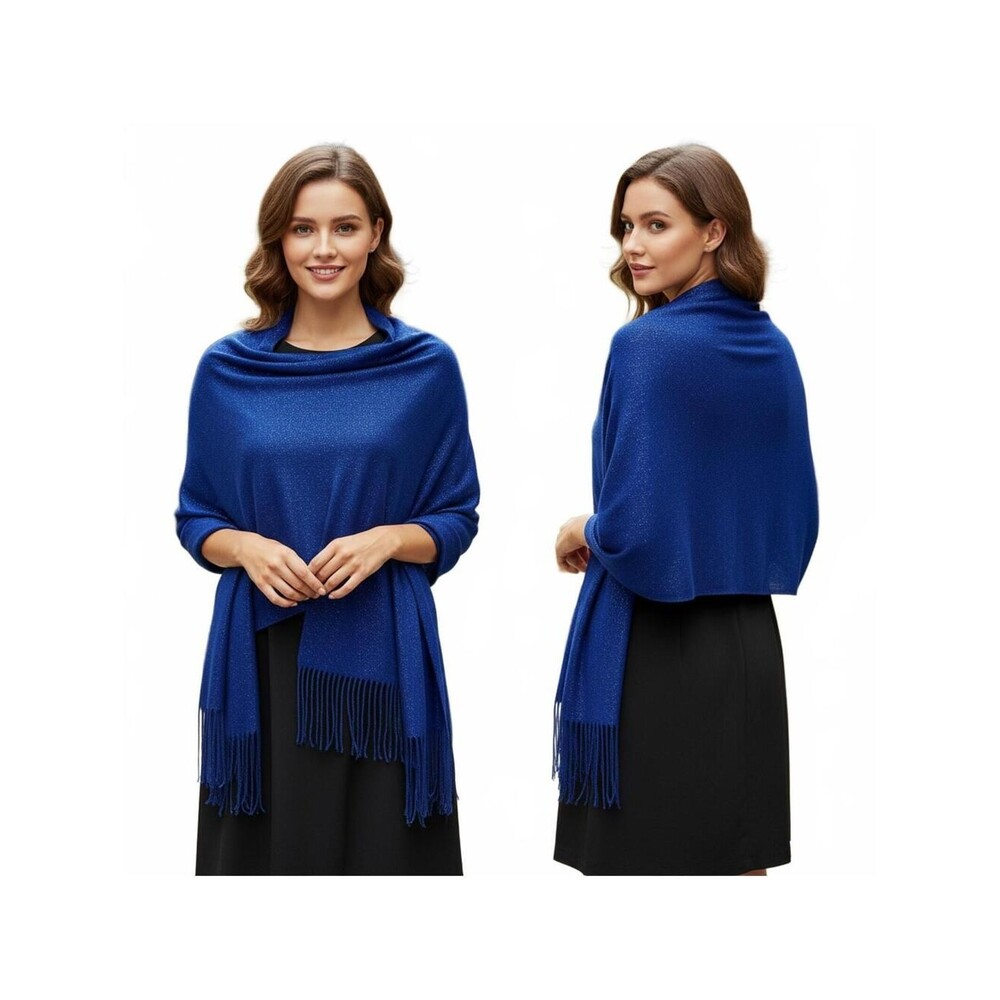 Sparkle Fringe Scarf Blue Royal Evening Shawl Wrap